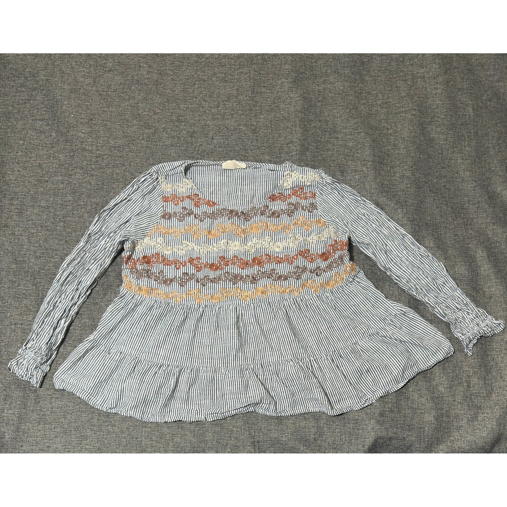 Savanna Jane Women's 2X Blouse Embroidered Striped Peplum Long Sleeve Rayon